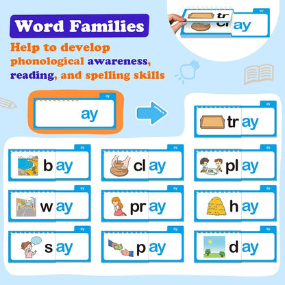 Word Family Build Book Phonics Flash Cards, 30 Read and Rhyme Flip Books, Sight Words Flash Cards Kindergarten, Learn to Read Flip Books for Kids Homeschool Preschool Classroom Must Haves