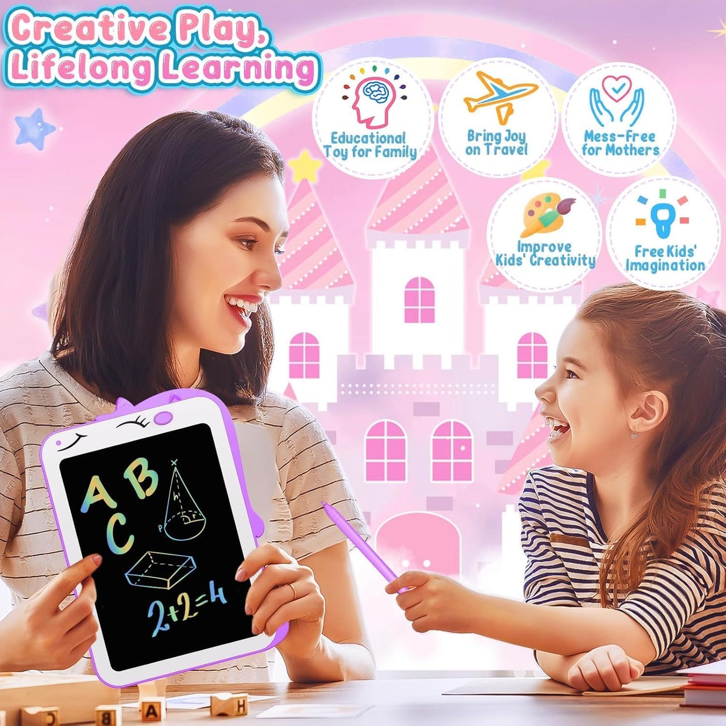 Kids LCD Writing Tablet, 10.5 Inch Colorful Electronic Board Drawing Pad, Electronic Erasable Doodle Tablet for Boys Girls Gifts for Toddler Educational Travel Birthday(Pink)