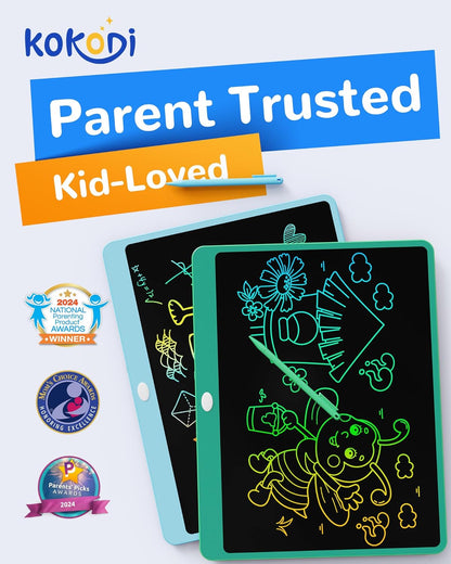 KOKODI LCD Writing Tablet, 12 Inch Colorful Toddler Doodle Board Drawing Tablet, Erasable Reusable Electronic Drawing Pads, Educational and Learning Toy for 3-6 Years Old Boy and Girls(Blue)