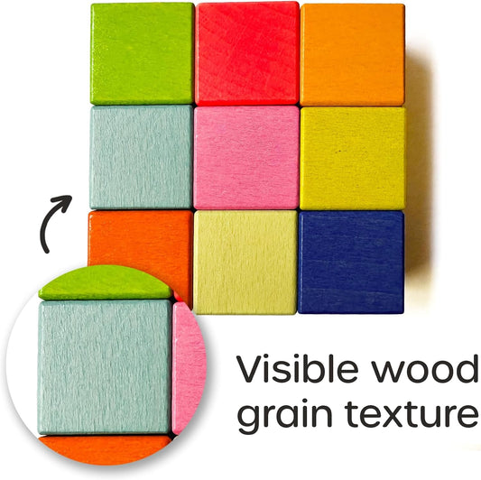 Quiggly Montessori Wooden Rainbow Building Blocks Set | 68-Piece Educational STEM Toy for Toddlers | Includes Storage Box with Carry Handles | Ideal for Ages 12-48+ Months (Wooden Storage Box)