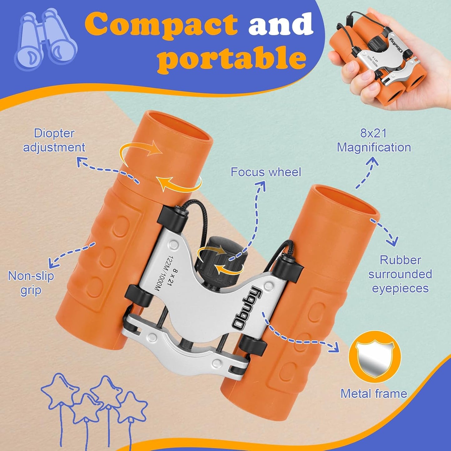 Real Binoculars for Kids Gifts for 3-12 Years Boys Girls 8x21 High-Resolution Optics Compact Toy Binocular for Bird Watching,Travel, Camping