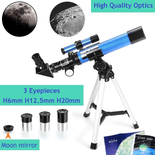Kids Telescope 400x40mm with Tripod & Finder Scope, Portable Telescope for Kids & Beginners, Travel Telescope with 3 Magnification Eyepieces and Moon Mirror