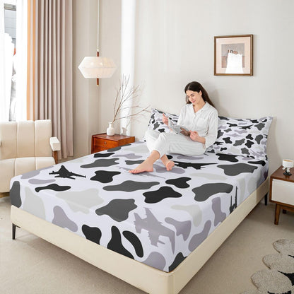 Manfei Musical Kids Fitted Sheet Full Size, MusicalGuitar Radio Drum Kit Headset Print Bedding Set 3pcs for Boys Girls, Rock Music Bed Cover with 2 Pillowcases, Soft Polyester Bedding, No Top Sheet