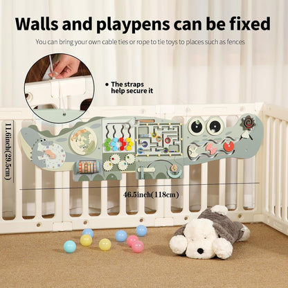 Wooden Sensory Wall Panel for Kids Activity Wall Busy Board with Wooden Toolboxes, Kitchen, Doctor Kit & More! Wall-Mounted Learning Toy for Preschoolers (3+), STEM Play