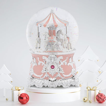 Carousel Music Box Gold & Ivory Christmas Snow Globes, 8.3" Rotate Carousel Snow Globe for Kids & Adults, Classic Wind up Musical Snow Globe Birthday Gifts for Women Girls, Carousel Horse Home Decor