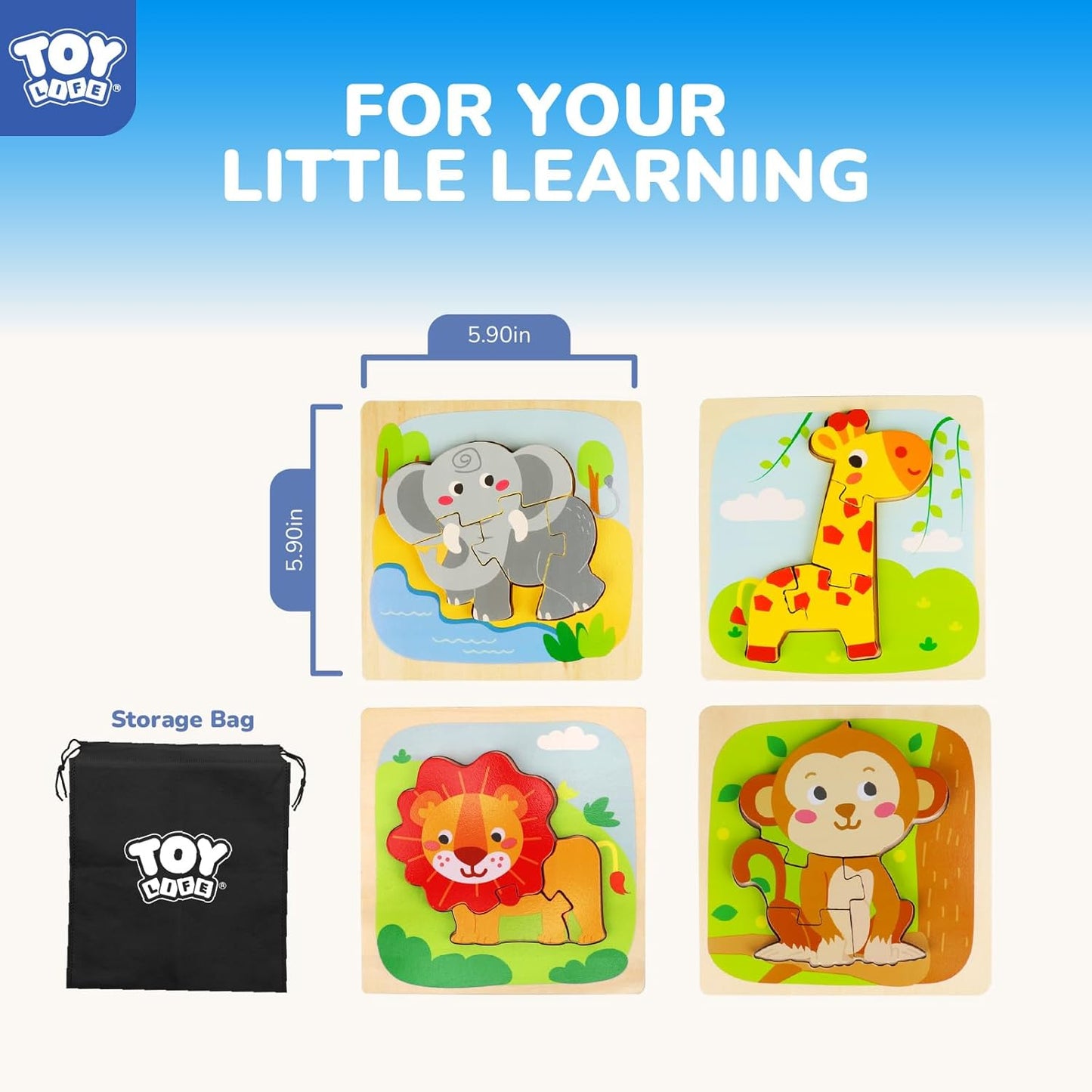 TOY Life Wooden Puzzles for Toddlers 2-4, Montessori Toys for 1 2 3 Year Old Boys Girls, Animals Puzzles Educational Learning Toys 2 Year Old, Toddler Birthday Gifts Toy for Baby Girl Boy 6M+