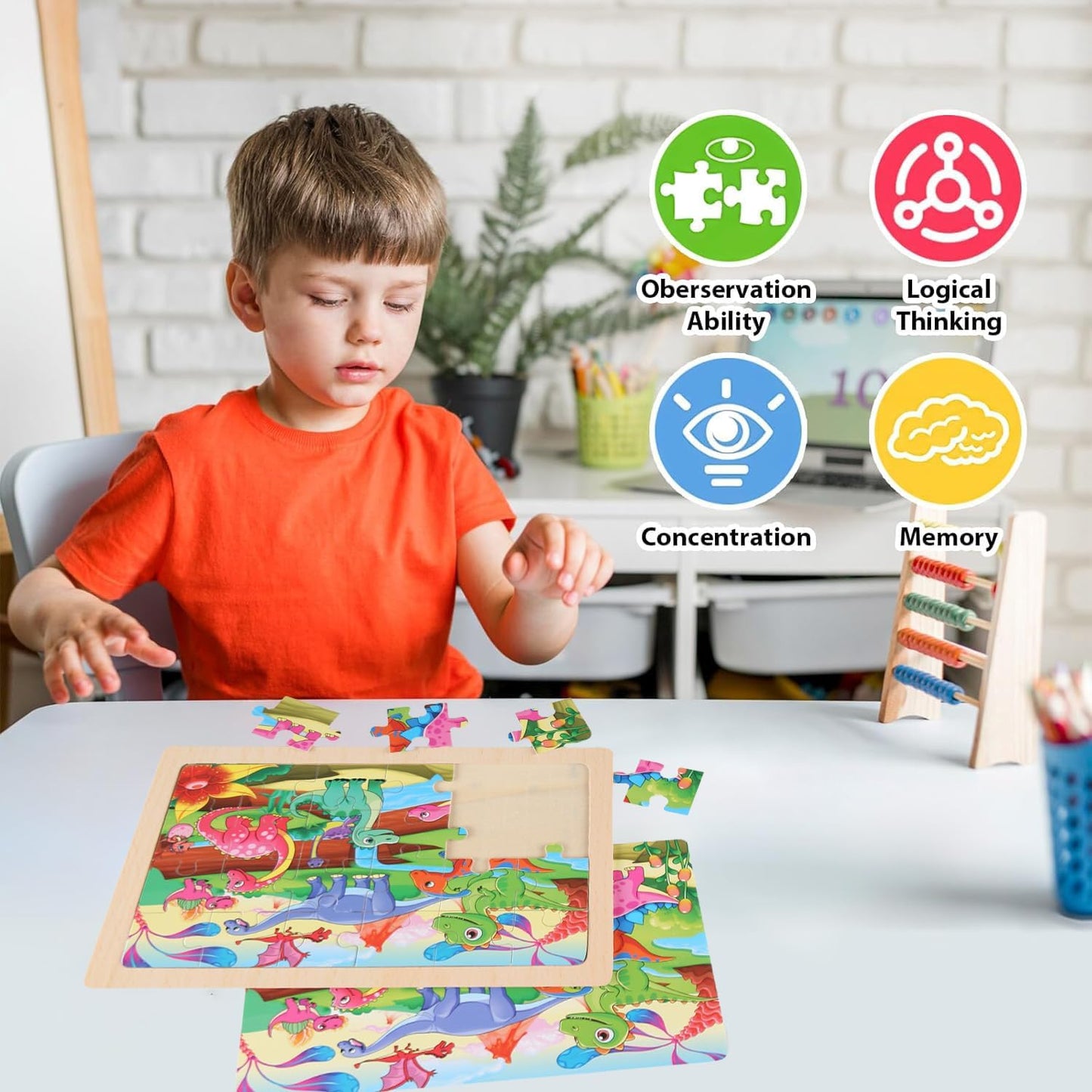 4 Sets of Wooden Puzzles, Each Set has 24 Pieces, Including Castle Unicorn Princess, for Toddlers 3-5, Puzzles for Kids Ages 4-6, Preschool Educational Brain Teaser Toys for Girls 3 4 5 6 Years Old.