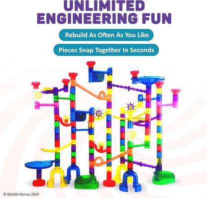Marble Genius Marble Run Super Set, STEM Toys & Maze Construction Building - 150 Translucent Track Pieces & Glass Marble for Family, Kids Toddlers Ages 4-8 - Fun Holiday Creative Gifts