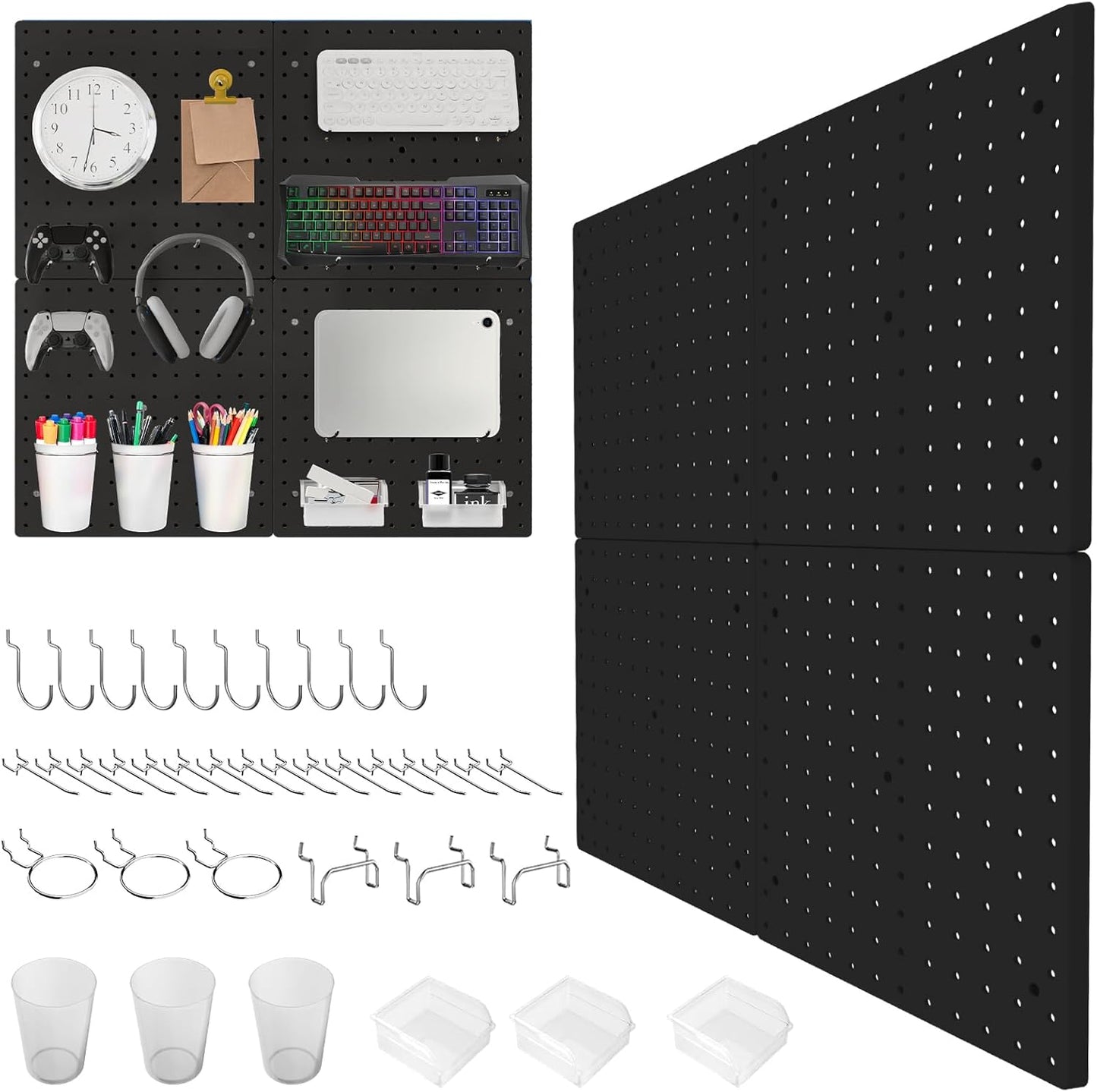 FZK Peg Board with Hooks, Plastic Pegboard Kit with 4 White Pegboards and Accessories, Peg Board Wall Organizer for Office and Craft Room