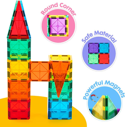 Gemmicc Magnetic Tiles, 126 PCS + Storage Case, STEM Building Blocks Magnet Toys for Kids,Educational Building Toy Stacking Blocks for Boys Girls,Huge Set with 2 Cars
