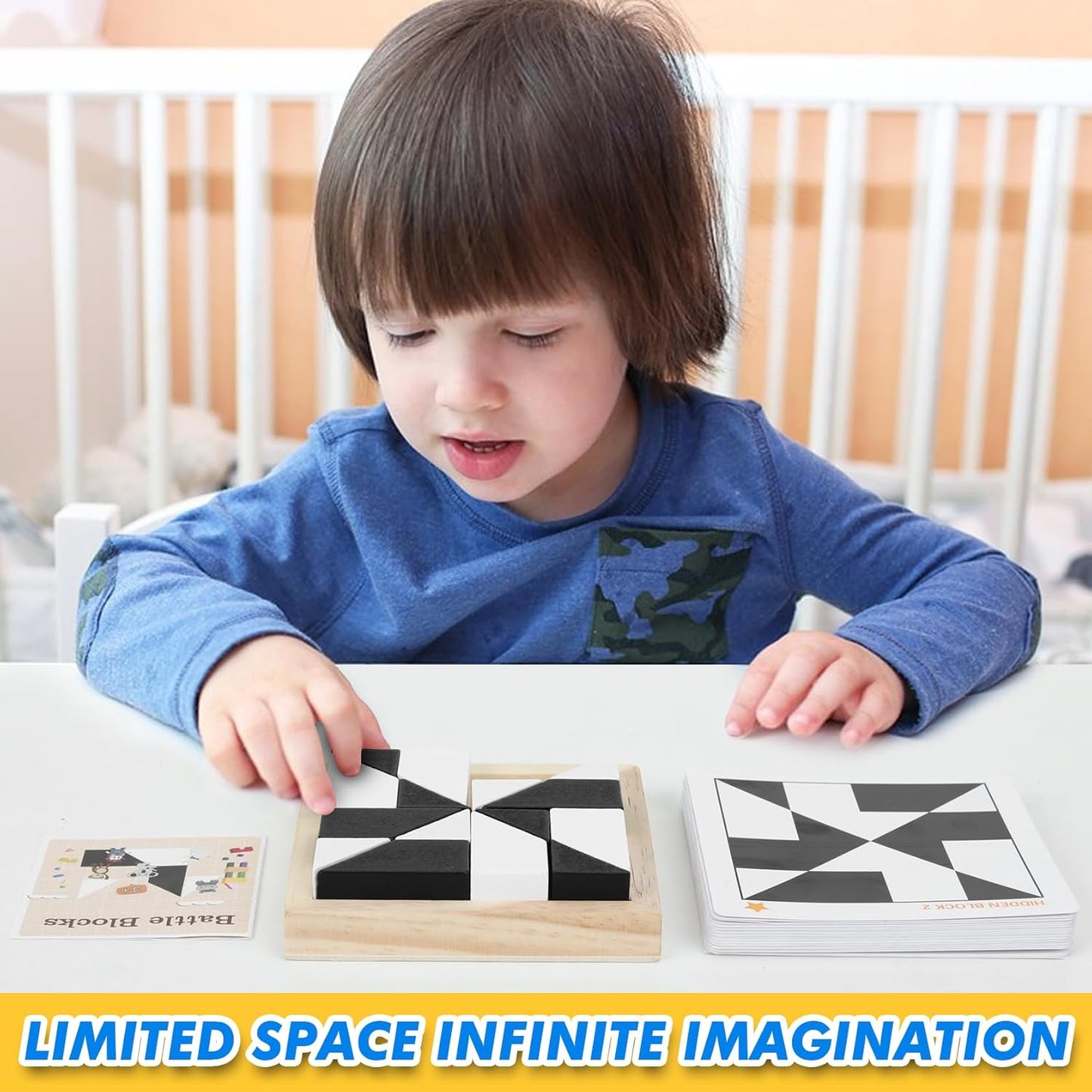QZMTOY Wooden Blocks Puzzle Table Games for Kids Ages 3+, Brain Teaser Puzzle Game with 80 Challenges, STEM Montessori Toys for Boys Girls, Travel Toys, Stocking Stuffers