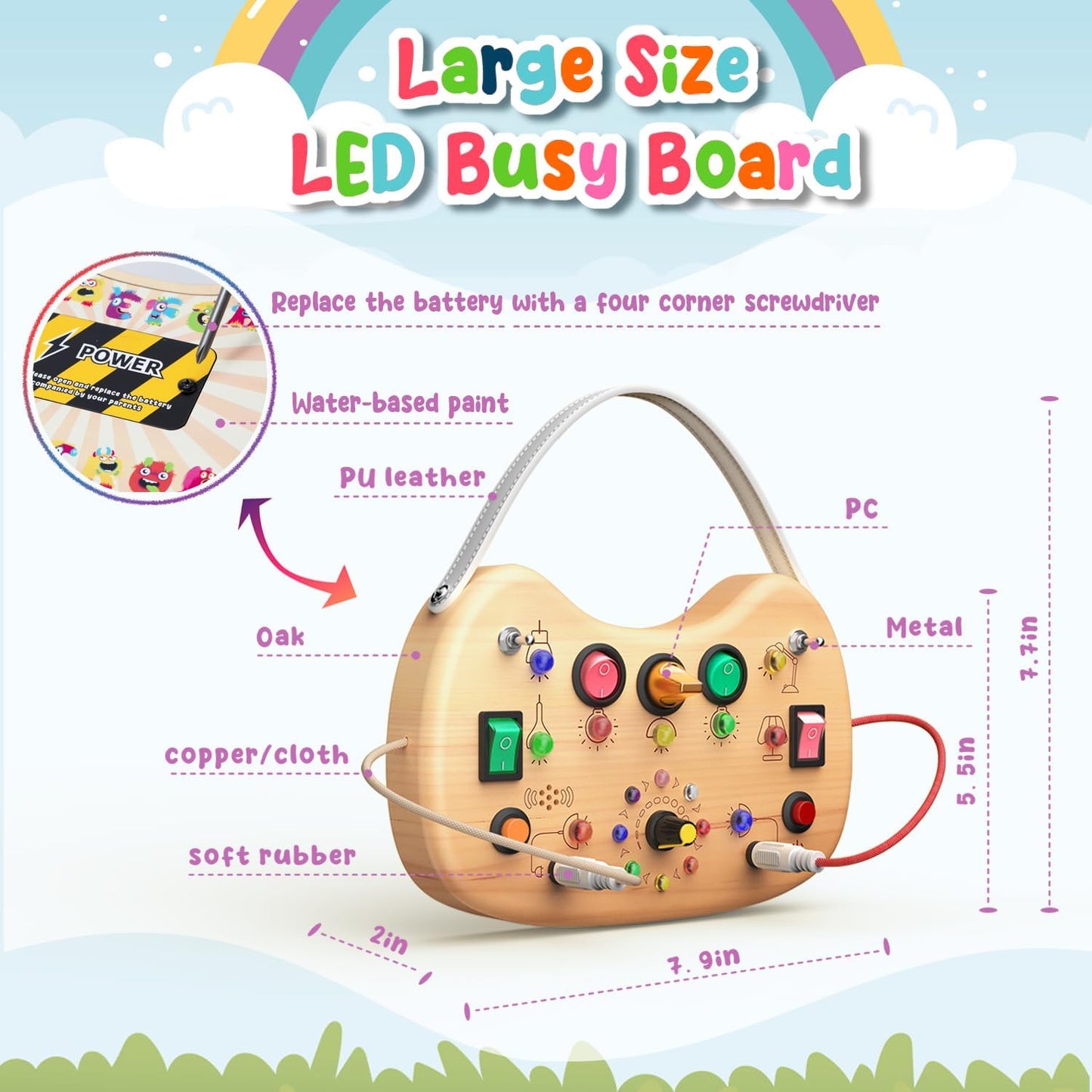 flycoost Busy Board with LED Light Switches,Toddlers Montessori Educational Toys for 1 2 3 Years Olds,Wooden Autism Activity Baby Busy Board,Sensory Travel Toys 1+ Year Old Boy&Girl Birthday Gift
