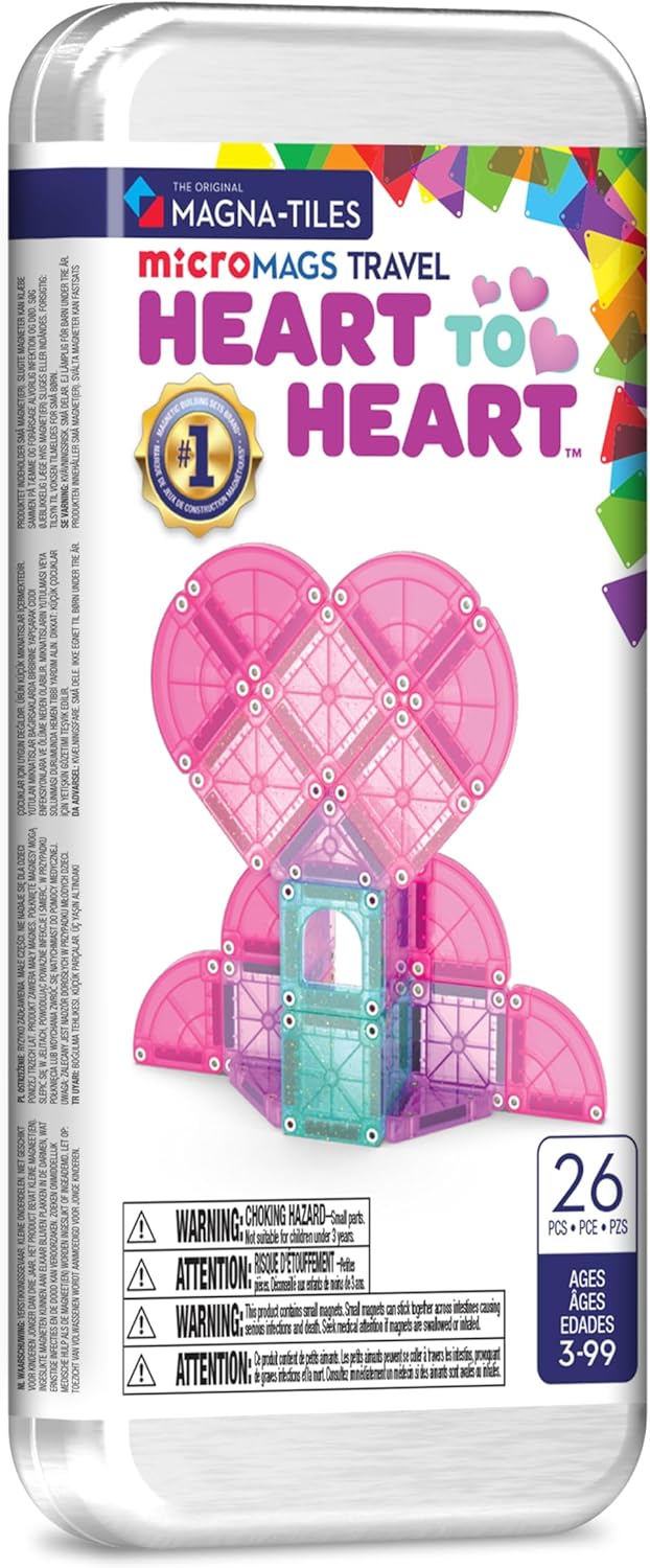 Magna-Tiles microMAGS 26-Piece Travel Magnetic Construction Set – Bold Colors, The Original Magnetic Building Brand