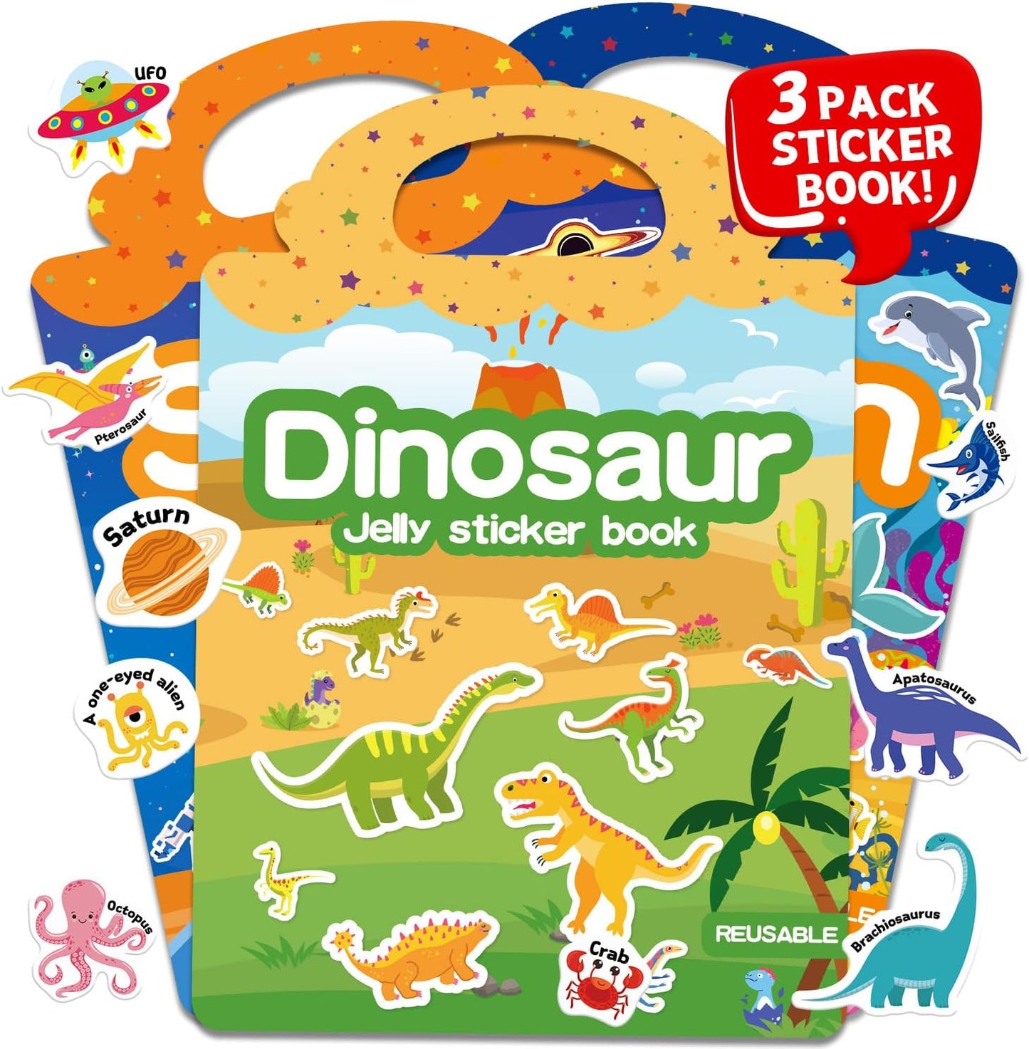 6 Sets Reusable Sticker Book for Toddlers 3-6, Jelly Sticker Books for Toddler, Travel Sticker Activity Toys for Kids 3 4 5 6 Years Old Girls & Boys
