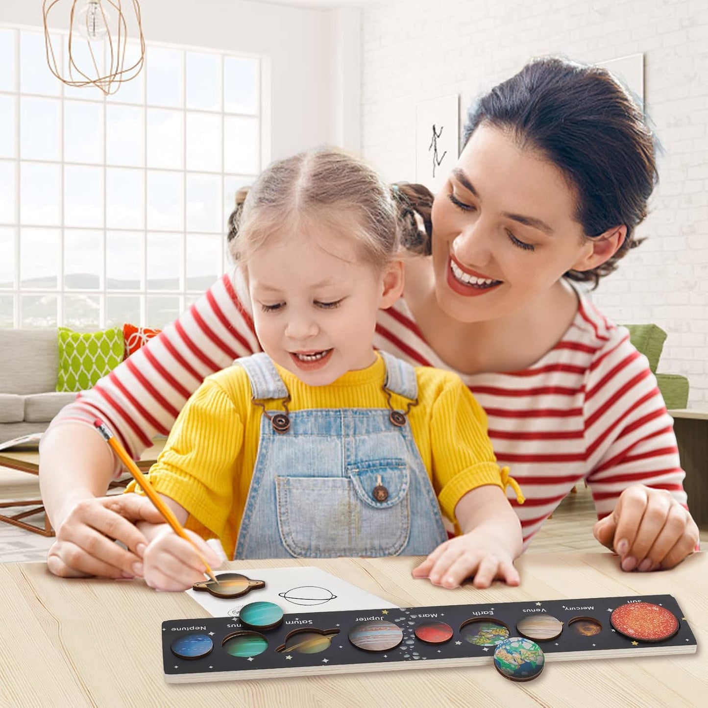 Zeoddler Solar System Puzzle for Kids 3-6, Wooden Space Toys, Planets for Kids, Preschool Learning Activities, Gift for Boys, Girls