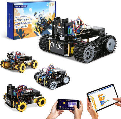 Robotics for Kids Ages 12-16, ACEBOTT 4 in 1 Smart Robot Arm with 5DOF + Tank Car, STEM Toys Coding Kit Compatible with Arduino & Scratch, App & Remote Control, for Kids & Teens