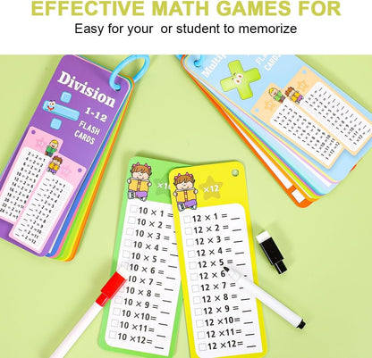 Multiplication and Division Flash Cards 30Pcs 0-12 Times Table Math Division Flash Cards with 4 Dry Erase Markers and 2 Rings for 1st to 3rd Grade Classroom Home