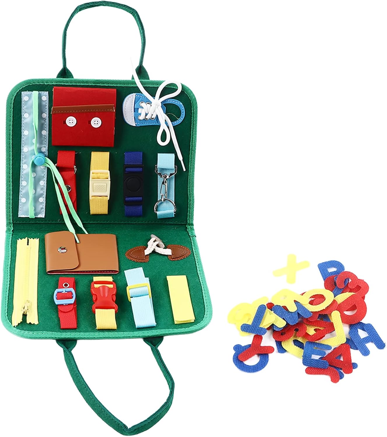 Educational Buckle Board Toy, Kids Dress Learning Toys, Sensory Board with Felt Tie Shoes and Buckles for Toddlers Fine Motor Skills Development