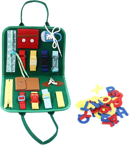 Educational Buckle Board Toy, Kids Dress Learning Toys, Sensory Board with Felt Tie Shoes and Buckles for Toddlers Fine Motor Skills Development