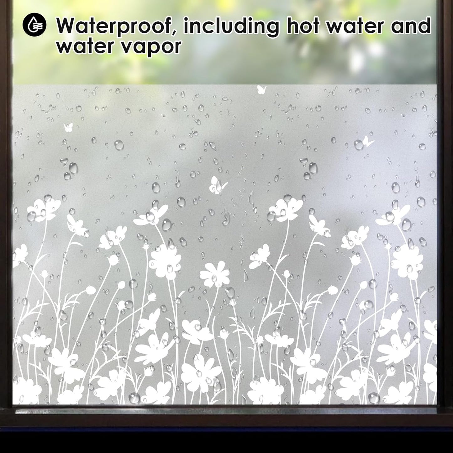 DKTIE Window Privacy Film Flowers Pure White Pattern Stained Glass Window Film Decorative Frosted Glass Window Film Sun Blocking Heat Control Static Cling (A274, 17.5" x 78.7")