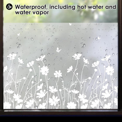 DKTIE Window Privacy Film Flowers Pure White Pattern Stained Glass Window Film Decorative Frosted Glass Window Film Sun Blocking Heat Control Static Cling (A274, 17.5" x 78.7")