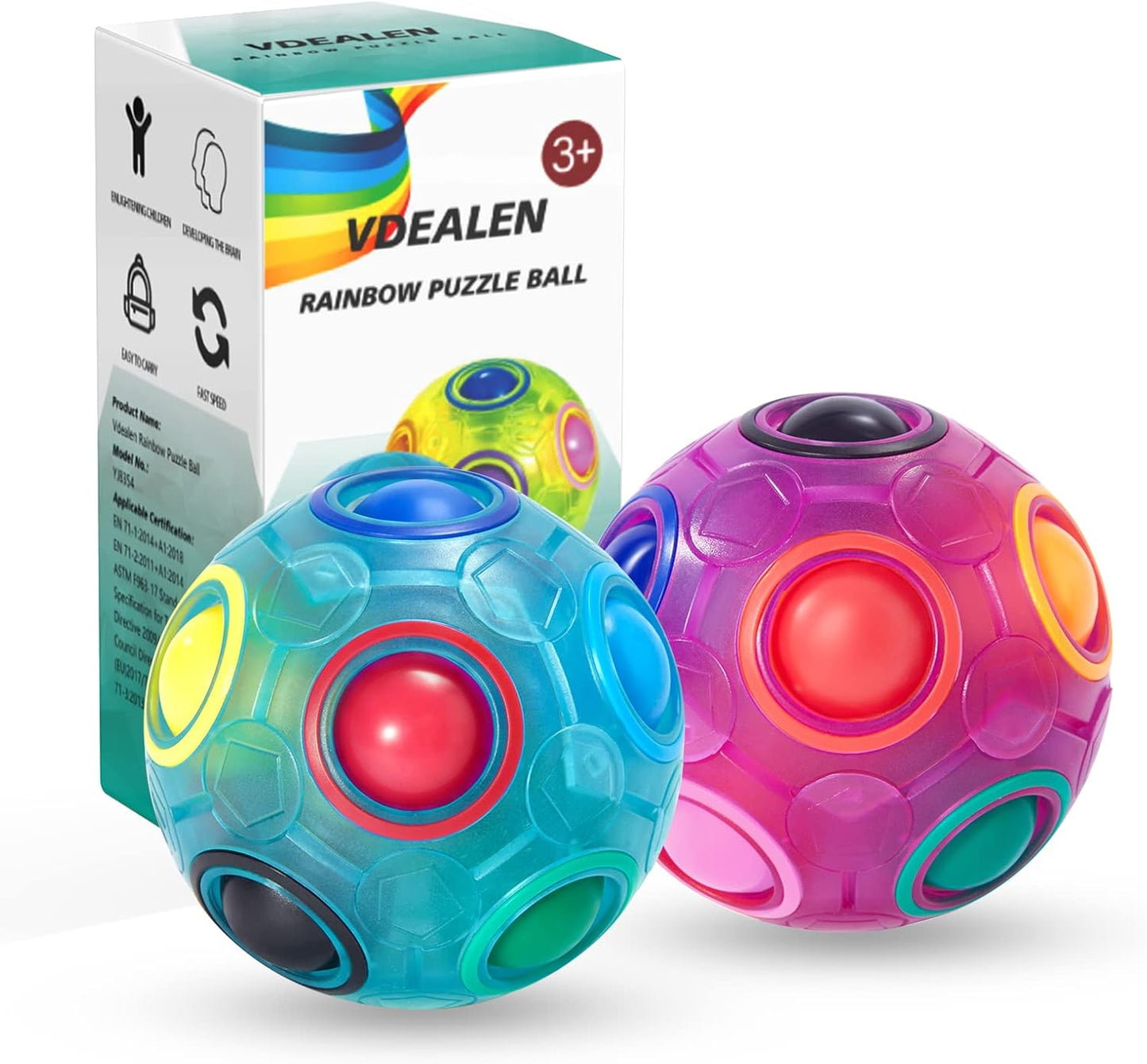 Vdealen Magic Rainbow Puzzle Ball, Fidget Ball Puzzle Brain Teaser Fidget Toy for Boys & Girls- Birthday Party Valentines Easter Christmas Stocking Stuffers for Kids Teen & Adults-2 Pack