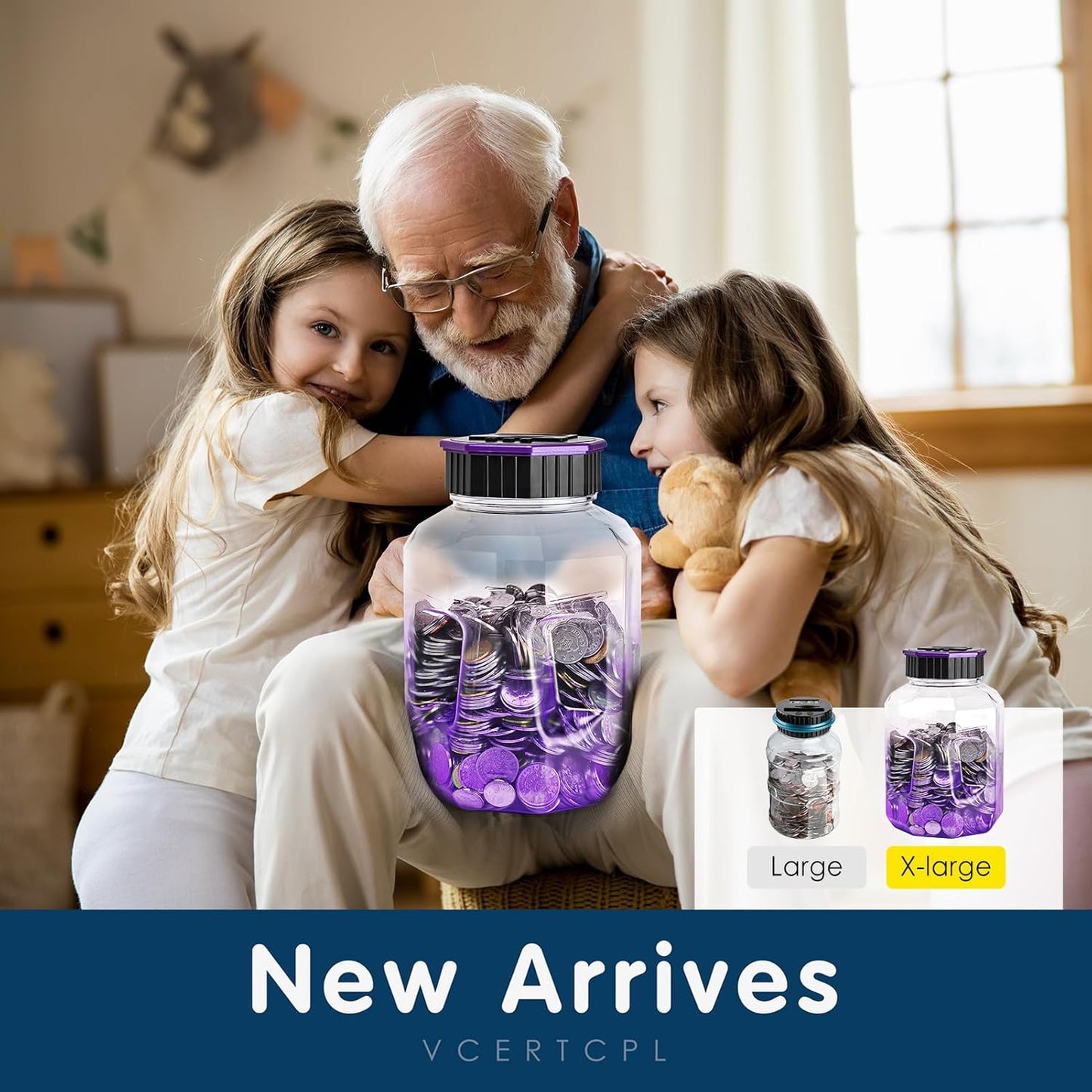 X-Large Piggy Bank for Adults Kids, Vcertcpl Digital Coin Counting Bank with LCD Counter, 2.4L Capacity, Great Coin Counter Bank Money Counting Jar with Total Amount Displayed (Purple)