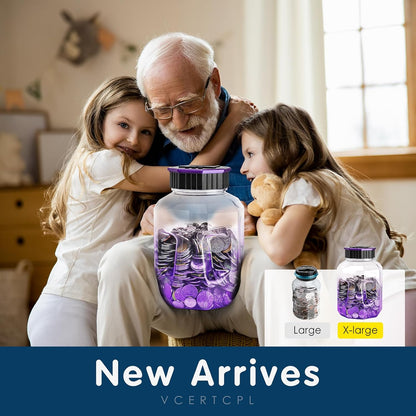X-Large Piggy Bank for Adults Kids, Vcertcpl Digital Coin Counting Bank with LCD Counter, 2.4L Capacity, Great Coin Counter Bank Money Counting Jar with Total Amount Displayed (Purple)