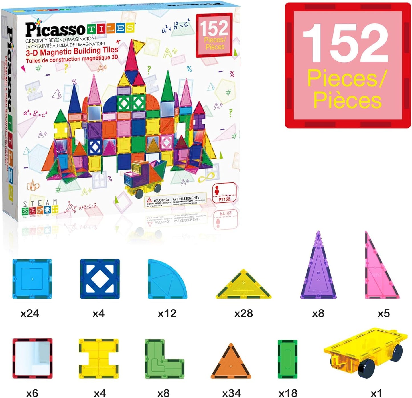 PicassoTiles Magnetic Building Block Set Geometry Shape Magnet Tiles Construction Toy STEM Learning Kit Educational Playset Playboard Pretend Play Stacking Blocks Child Brain Development PT16