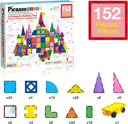 PicassoTiles Magnetic Building Block Set Geometry Shape Magnet Tiles Construction Toy STEM Learning Kit Educational Playset Playboard Pretend Play Stacking Blocks Child Brain Development PT16