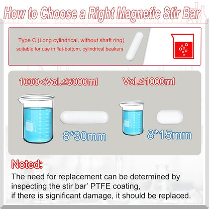 Magnetic Stir Bars with Magnetic Retriever Set, Lab Mixed Size PTFE Magnetic Stirrer Mixer Stir Bars PTFE Stiring Rod, 8x35mm, 8x30mm, 8x28mm, 7x30mm Magnetism for Laboratory Home DIY Project