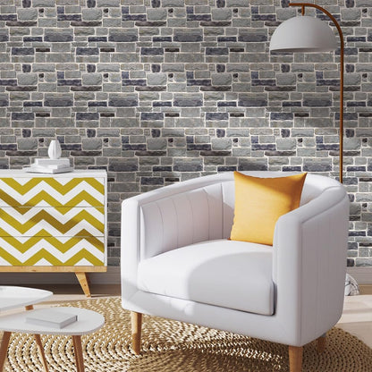 COMSTICKC 3D Faux Gray Stone Wall Sticker Peel and Stick Wall Panels,10 Pcs of 12"X12",Ultra-Light Thin PVC Decorative Tiles Rocks Stone Backsplash Interior Decor,Paintable