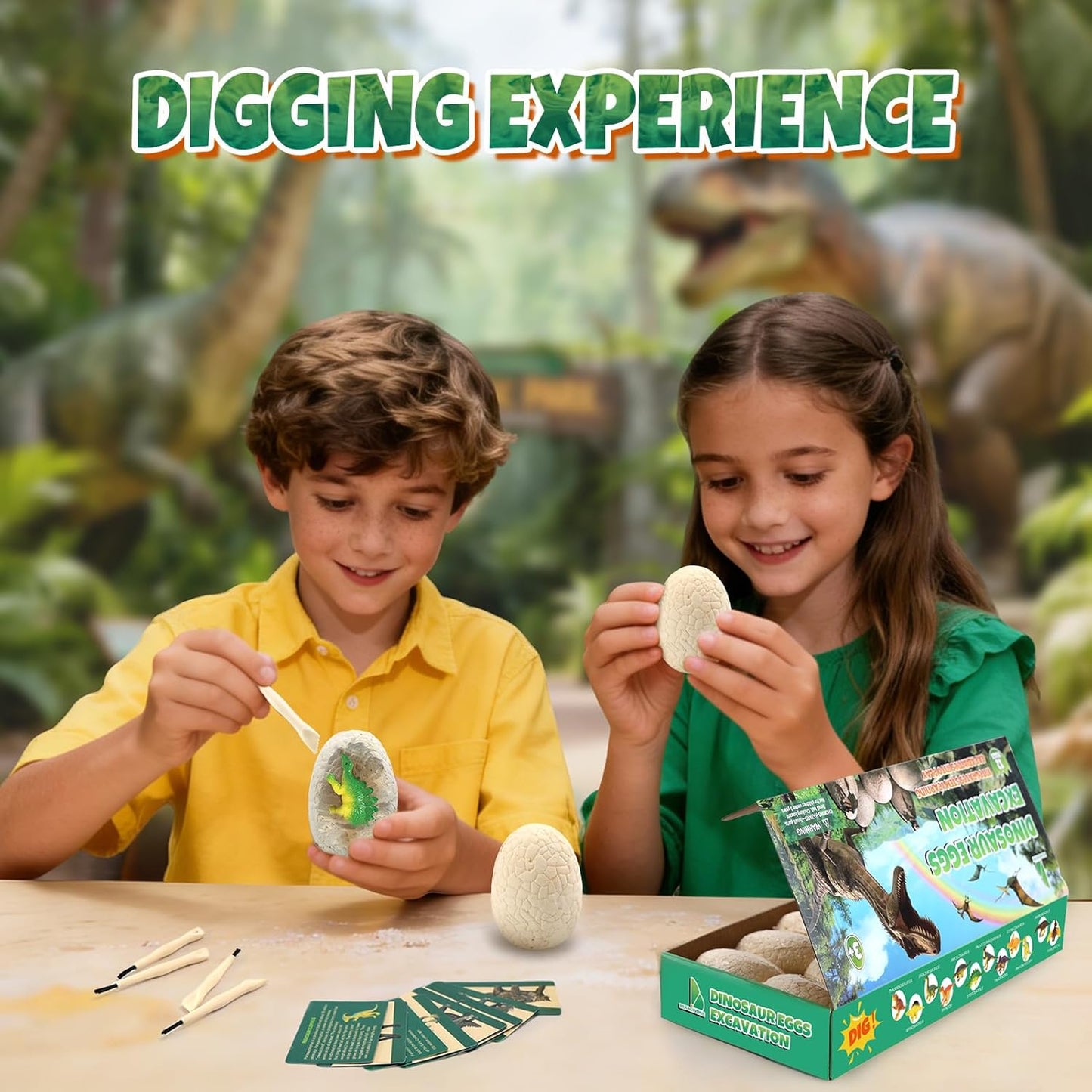 Easter Dino Eggs Dig Kit - 12 Colorful Dinosaur Easter Eggs with Dinosaur Figures, 12 Dig Tools for Easter Egg Hunt, Easter Basket Stuffers & Easter Toys and Games (Colorful)