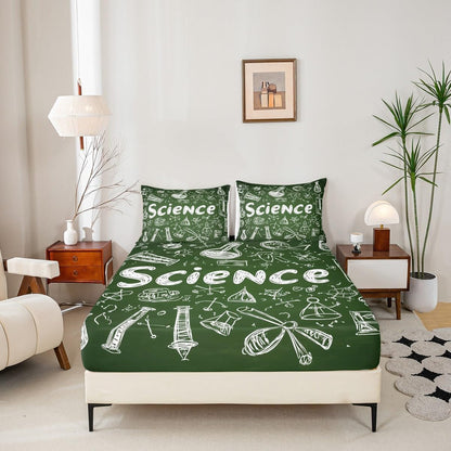 Chemistry Bed Sheets for Kids Teens Girls Boys,Chemical Experiment Fitted Sheet Twin,Science Themed Sheets for Math Lovers,Chemistry Lab Bedding Set,White and Black