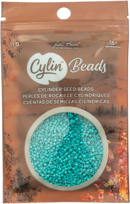 John Bead 25g Cylin Beads Opaque Turquoise Green 11/0 Glass Cylindrical Seed Beads for Jewelry Bracelets Necklaces Earrings Making Embroidery