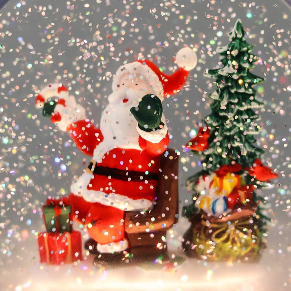 Eldnacele Musical Snow Globe Lantern with Timer, Lighted USB/Battery Operated Swirling Singing Water Glittering Lantern, Snow Globes for Adults and Kids Christmas Decoration- Santa