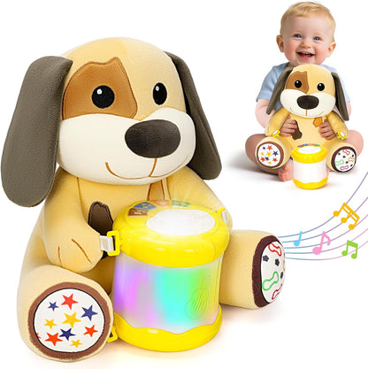 V-Opitos Stuffed Bear Musical Toys for Baby 6-12 Months+, Early Learning Light up Music Drum, Perfect Christmas Birthday Gifts for Boy & Girl Age 1, 2 Years Old