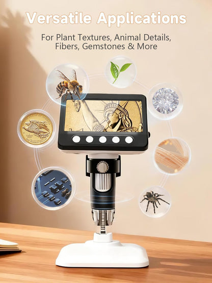 Coin Microscope, 4.3" LCD USB Digital Microscope 1000X Coin Magnifier with 8 Adjustable LED Lights, 1080P PC View Compatible with Windows/MacBook for Adults Kids