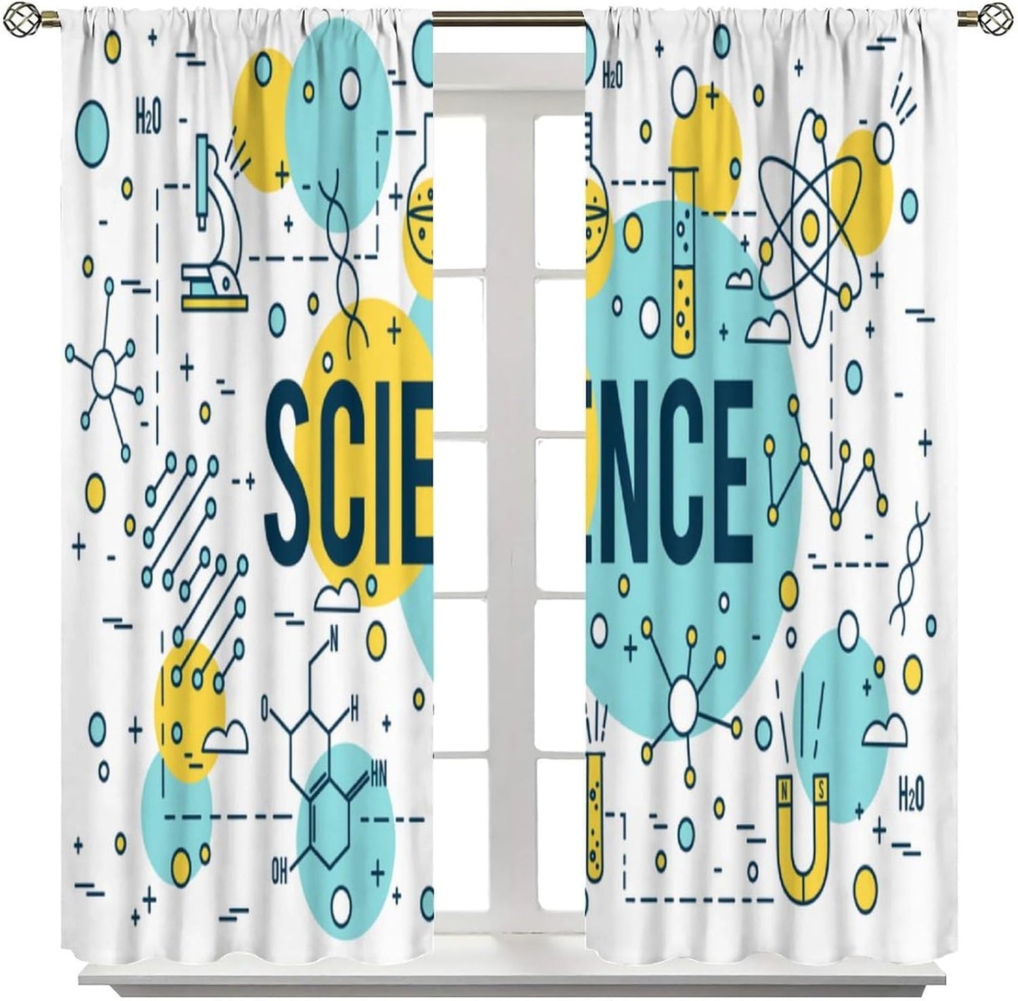 Science Physics Window Curtains, Abstract Math Chemistry Curtain Scientist Graffiti Print Window Treatments for Kids Teens Bedroom Living Room Kitchen Set 2 Panels,42x63 Inches