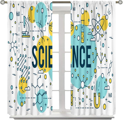 Science Physics Window Curtains, Abstract Math Chemistry Curtain Scientist Graffiti Print Window Treatments for Kids Teens Bedroom Living Room Kitchen Set 2 Panels,42x63 Inches