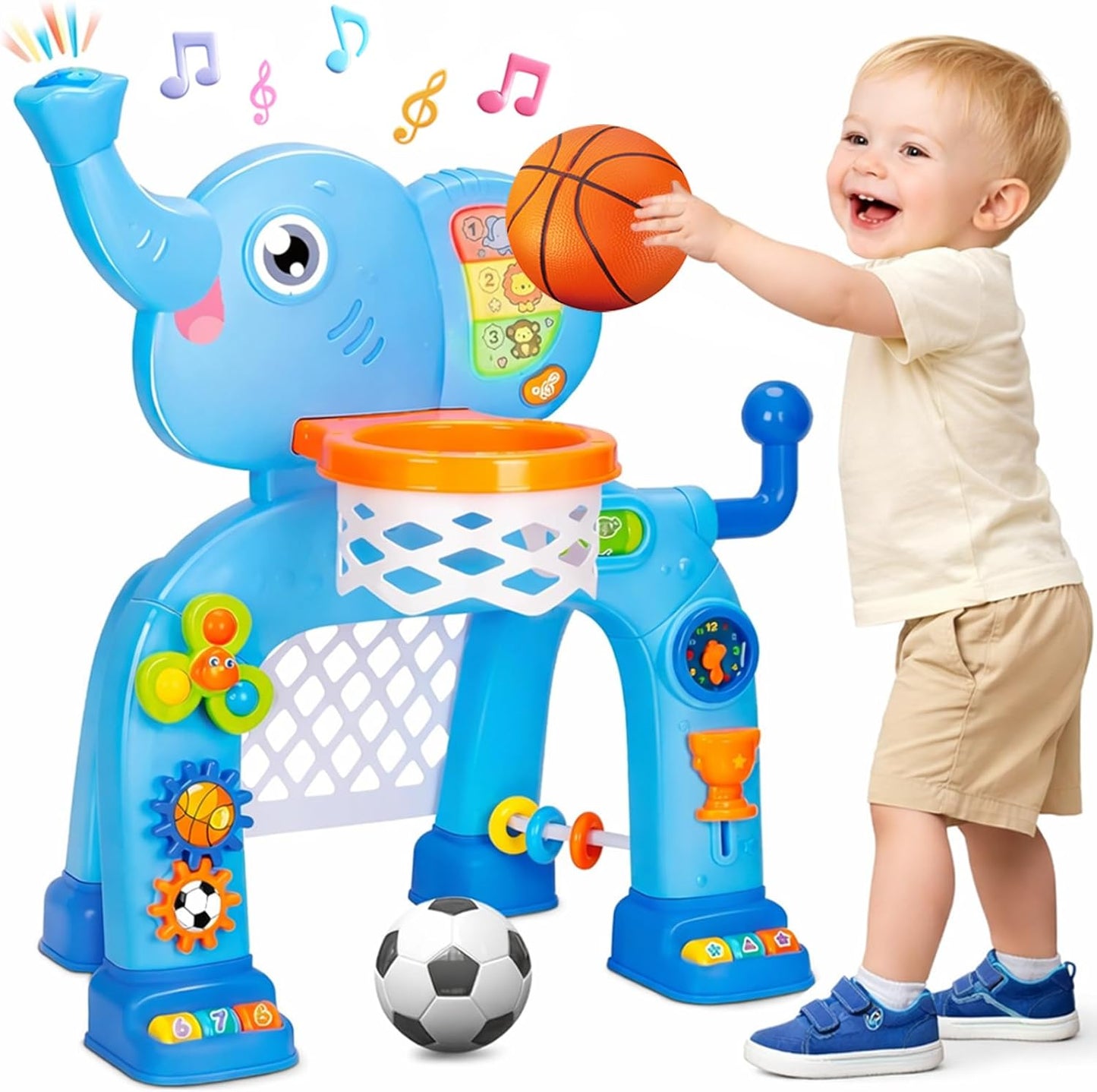 Toddler Basketball Hoop & Soccer Goal, Toys for 1 2 3 Year Old Boys Girls, Kids Sports Toy with Light Sound Music, Montessori Toys for Baby 12-18 Months, Christmas Birthday Gifts for Ages 1-3(Pink）