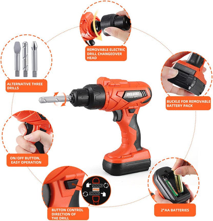 Kids Tool Set – Zealous 48 pcs Toddler Tool Set with Tool Box & Electronic Toy Drill, Pretend Play Kids Toys, Toy Construction Tools for Kids Ages 3,4,5,6,7,8 Years Old (A-Orange)