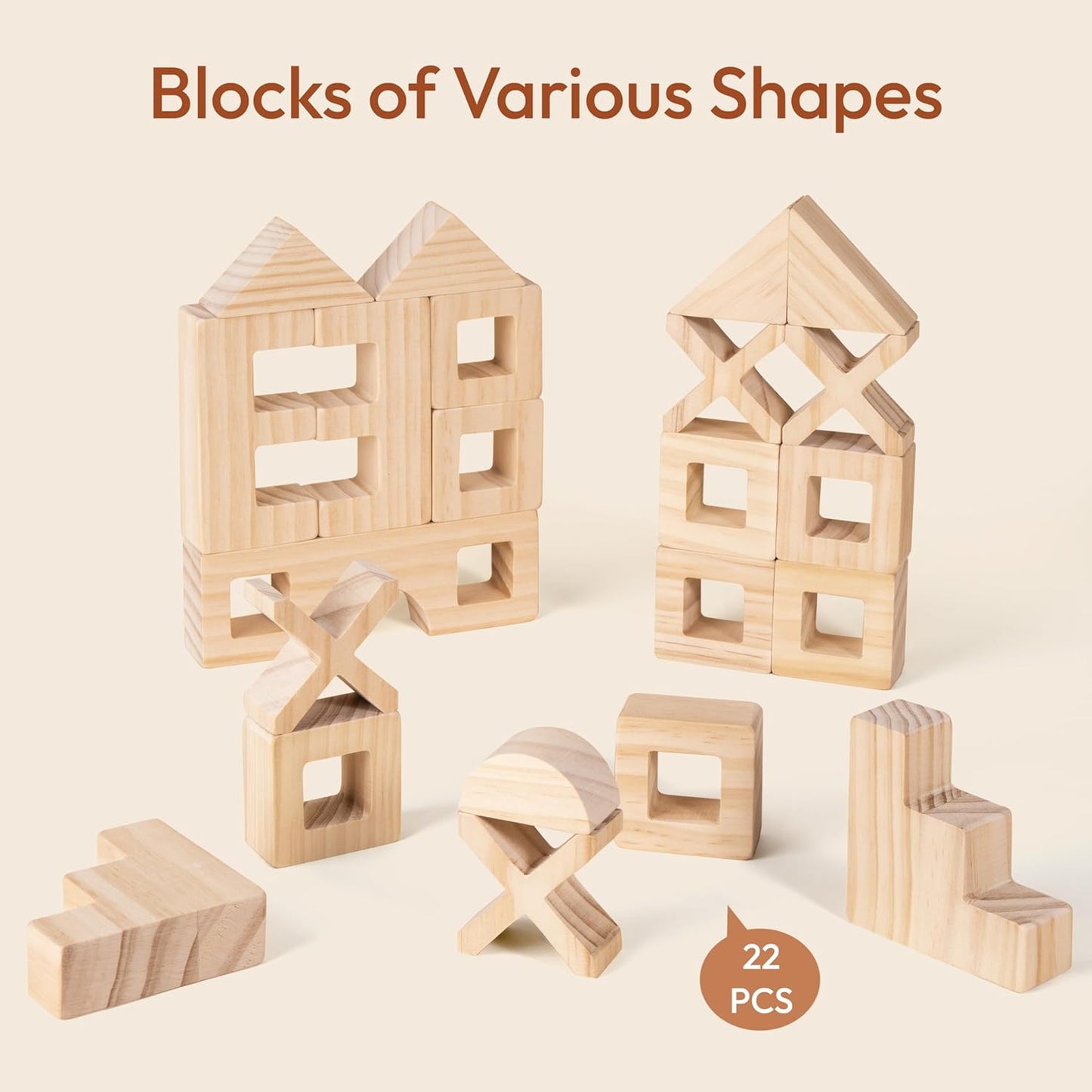 Woodtoe Wooden Building Blocks Set for Kids, 36 PCS Rainbow Acrylic Gem Blocks - 3 Wood House, Montessori Stacking Toy for Toddlers, Educational STEM Birthday Creative Toy Gift for Boys Girls 3-6
