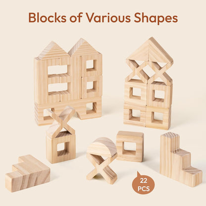 Woodtoe Wooden Building Blocks Set for Kids, 36 PCS Rainbow Acrylic Gem Blocks - 3 Wood House, Montessori Stacking Toy for Toddlers, Educational STEM Birthday Creative Toy Gift for Boys Girls 3-6