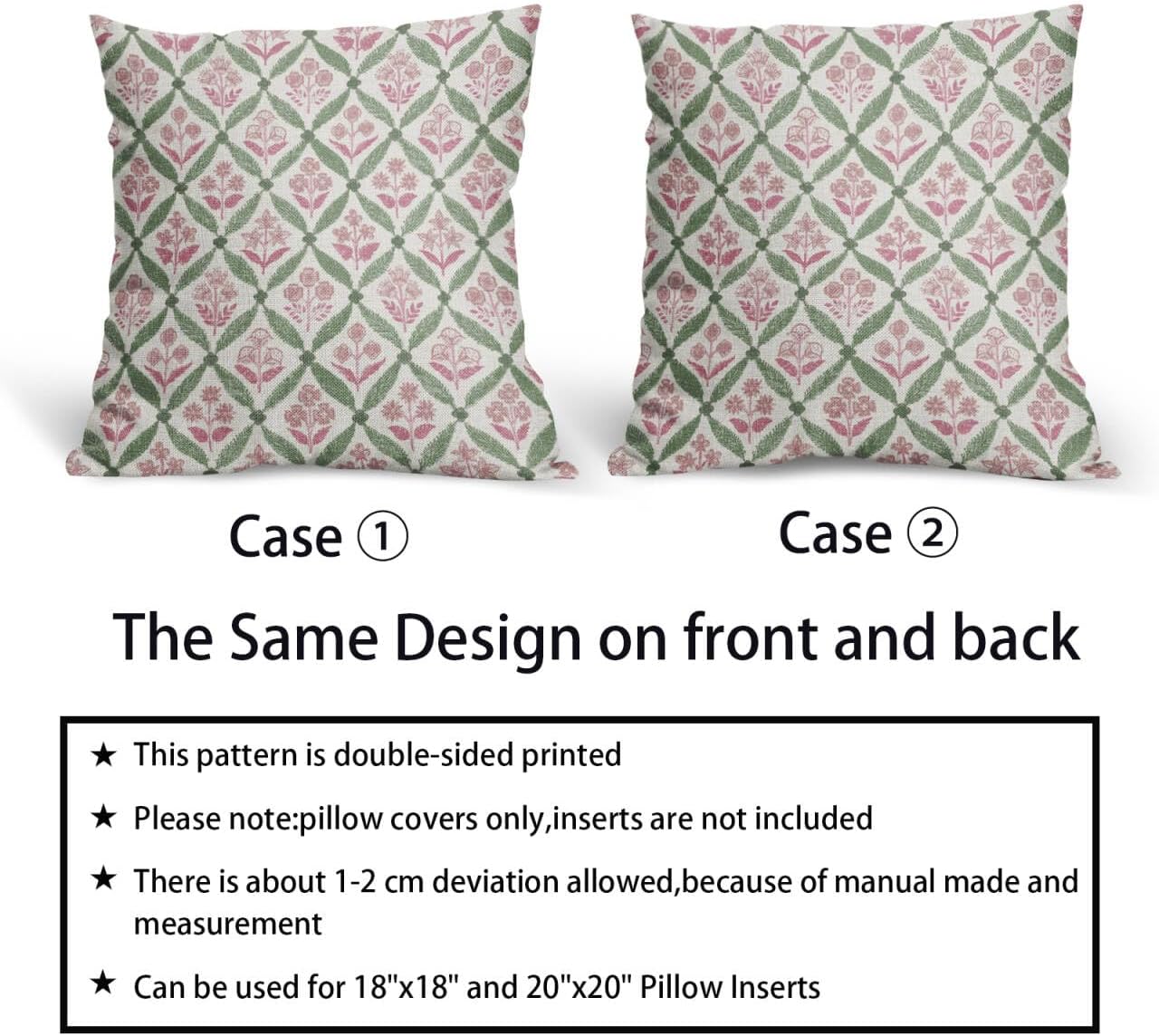 Blue Green Floral Block Print Pillow Covers 12X20 Set of 2, Flower Pattern Spring Summer Print Decorative Throw Pillow Covers Outdoor Farmhouse Seasonal Cushion Case Couch Sofa Bed Decor