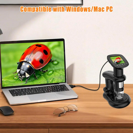 Kids Digital Microscope with 2inch IPS Screen, HD 1080P Handheld Pocket Microscope Science Kit for Children, Comes with 32GB SD Card