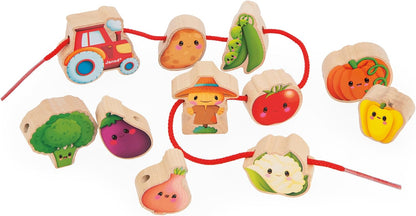 Janod - Stringable Farm-Themed Wooden Beads Set 11 Pieces - Designing Custom Jewelry - Imagination Development - Boosts Creativity and Motor Skills - Encourages Imaginative Play