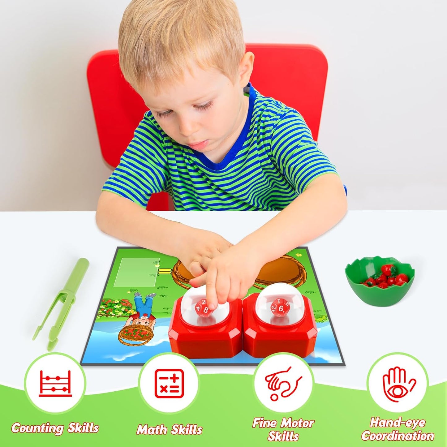 Kasfalci Math Board Games for Kids with Dice Poppers,Math Manipulatives,Dice Games,Addition Subtraction Games,Math Counters,Counting Toys,Fine Motor Toys,Kindergarten Classroom Homeschool Supplies