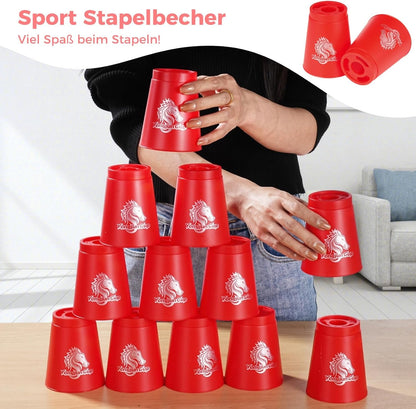 yeesport 48 PCS Sport Stacking Cups with Horse Pattern, Sport Training Game for Challenge Competition, Plastic Stacking Cups, Classic Family Game for Youth and Adults, Red+Blue+Green+Yellow