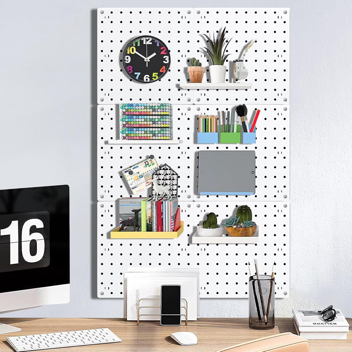6Pcs Peg board, Pegboard Wall Organizer Panels, Wall Mount Display Small Pegboard Kits, Pegboard, Peg Boards for Wall Craft Room, for Kitchen, Garage, Workshop, Tool Accessories - White Pegboard